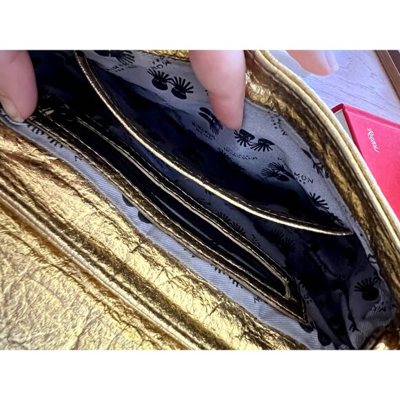 Min and Mon Amantis Bag in Gold Pinatex Crackle Wrinkled Vegan Clutch - Picture 9 of 9